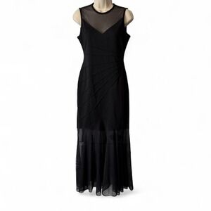 Vintage 90s Newport News Illusion Black Mermaid Gown, Women's Size 8